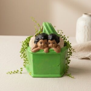Vintage Cherub Planter Angel Baby Basket Kitsch Decor Nursery Home Decor Basket